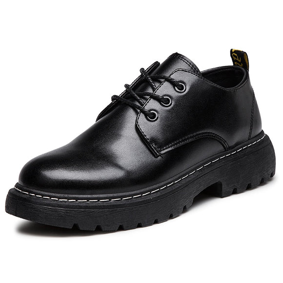 Men's Black Leather Shoes Lace Up Trendy British Style Martens Boots Male Low-Cut Leisure Offical Party Design Shoes Mart Lion Black 39 