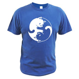 Taichi Cat T-shirt Yinyang Kongfu Cute Graphic Design Short Sleeve Tops Tee Gifts 100% Cotton Mart Lion Blue EU Size S 