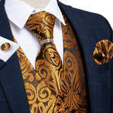 Men's Vest Tie Set Classic Wedding Paisley Black Gold Paisley Tuxedo Suit Vest Formal Dress Male Mart Lion   