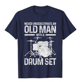 Men's Drummer Never Underestimate An Old With A Drum Set T-Shirt Cotton Tops Shirts Funny Vintage Mart Lion Navy XS 
