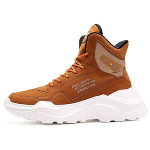 Autumn Winter Casual Men's Ankle Boots Suede Platform High Top Sneakers Shoes Brown Lightweight Mart Lion Brown -701 39 