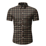 Red Plaid Shirt Men's Summer Brand Classic Short Sleeve Dress Shirt Casual Button Down Office Workwear Chemise Homme Mart Lion TW53 Grey M 