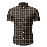 Red Plaid Shirt Men's Summer Brand Classic Short Sleeve Dress Shirt Casual Button Down Office Workwear Chemise Homme Mart Lion   