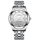 Casual Quartz Watches Men stainless Steel Band Watch Waterproof Calendar Wristwatches Mart Lion White-band White  