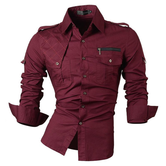 Jeansian Men's Casual Dress Shirts Desinger Stylish Long Sleeve WineRed Mart Lion   