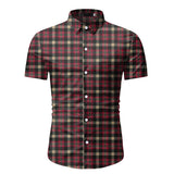 Red Plaid Shirt Men's Summer Brand Classic Short Sleeve Dress Shirt Casual Button Down Office Workwear Chemise Homme Mart Lion TW53 Red M 