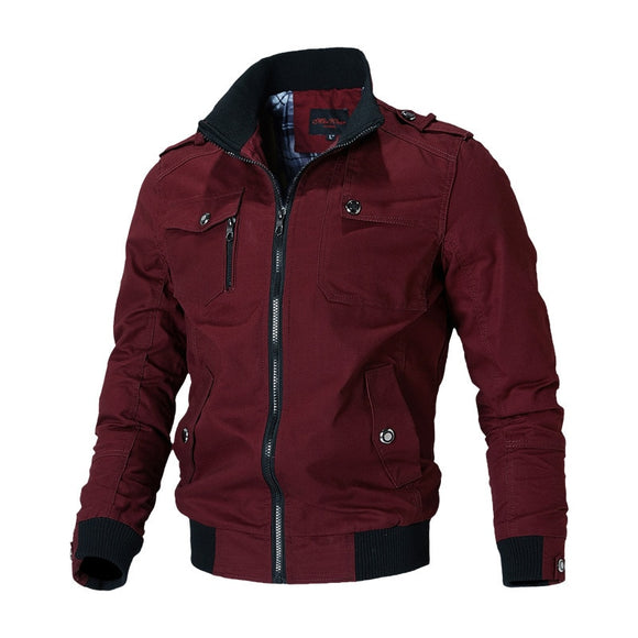 Bomber Jacket Men's Casual Windbreaker Coat Autumn Outwear Stand Slim Military Jacket Mart Lion Red S 