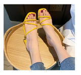 Yellow Green Summer Women Square Toe Sandals Snake Print Strappy Mules 6CM High Heels Slippers Mart Lion   