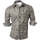 Sportrendy Men's Shirts Dress Casual Leopard Print Stylish Design Shirt Tops Yellow Mart Lion JZS005-Yellow M 