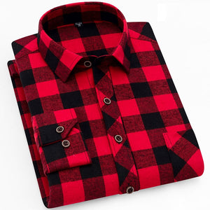 Fall Smart Casual Men's Flannel Plaid Shirt Brand Office Long Sleeve Shirt Clothes Mart Lion   