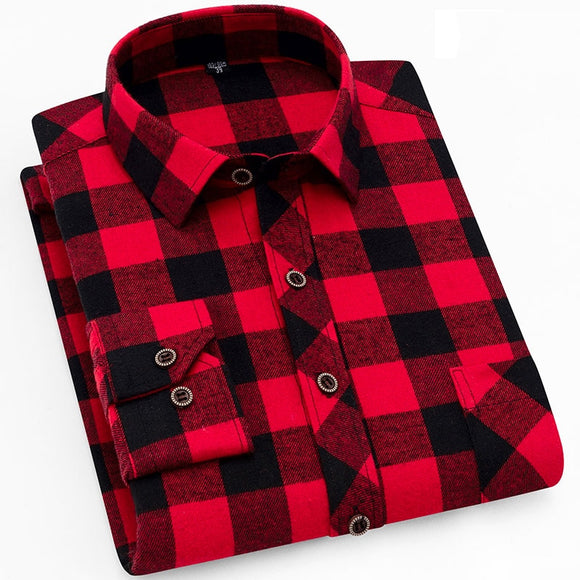 Fall Smart Casual Men's Flannel Plaid Shirt Brand Office Long Sleeve Shirt Clothes Mart Lion   