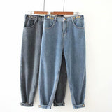 Girl Loose Boyfriend Jeans for Women High Waist Softener Full Length Denim Harem Pants Retro Blue Gray Clothes Mart Lion   
