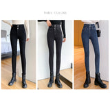 High Waist Jeans Women Feet Pants Autumn Black Gray Korean Stretch Slim Skinny Pencil Denim Trousers Female Mart Lion   