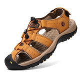 Genuine Leather Cowhide Men Sandals Beach Slippers Casual Sneakers Outdoor Shoes Mart Lion Gold 38 