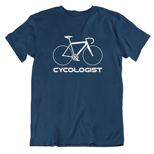 Bike T Shirt Cycologist Bicycle Graphic Print Design Short Sleeve Tops Tee Homme 100% Cotton Mart Lion Navy Blue EU Size S 