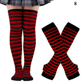 Striped Over Knee High Socks Set For Women Girls Stocking Arm Sleeve Long Christmas Thick Gloves Warm Knee Mart Lion 8  