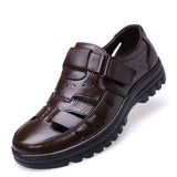 Men's Sandals Genuine Leather Summer Shoes Ventilation Casual Sandals Non-slip Mart Lion Chocolate 5.5 