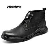 Misalwa Men's Waterproof Leather Boots Military Quick Dry Outdoor Round Toe Shoes Fall Mart Lion   
