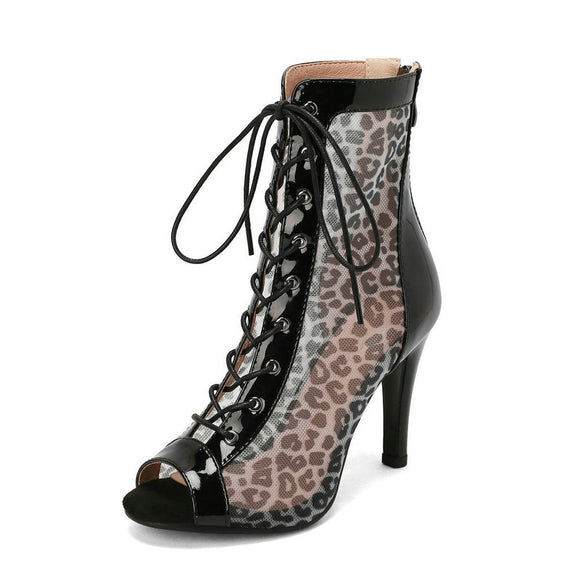  Women Sandals Leopard Open Toe High Heels Dancing Shoes Comfort Zipper Peep Toe Summer Sandals Mart Lion - Mart Lion