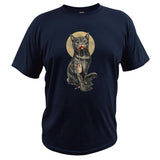 100% Cotton Cat Digital Print Summer Short Sleeve men's T shirt Homme Mart Lion Navy Blue EU Size S 