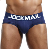 Men's Underwear Briefs Jockstrap Pouch Cuecas Cotton Stripe Panties Thongs Underpants Mart Lion JM303NAVY L(30-32inches) 