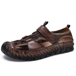 Classic Men's Sandals Summer Genuine Leather Outdoor Casual Lightweight Sneakers Mart Lion dark brown 38 China