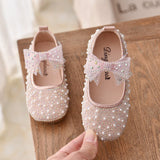 Girl Princess Shoes Children Bow Rhinestone Leather Kids Baby Party Student Flat Mart Lion Pink 21(Insole 13.5CM) 