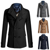 Men's Wool Overcoat Long Suit Woolen Windbreaker Coat Outer Casual Wear Clothing Mart Lion   