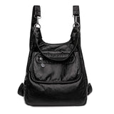 Multifunctional Backpacks Soft Washed PU Leather Shoulder Bags Large Capacity Anti-thief Backpack School Teenager Girls Mart Lion Black  