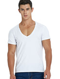 Deep V Neck T Shirt for Men's Low Cut Scoop Neck Top Tees Drop Tail Short Sleeve Cotton Casual Style Mart Lion White S 