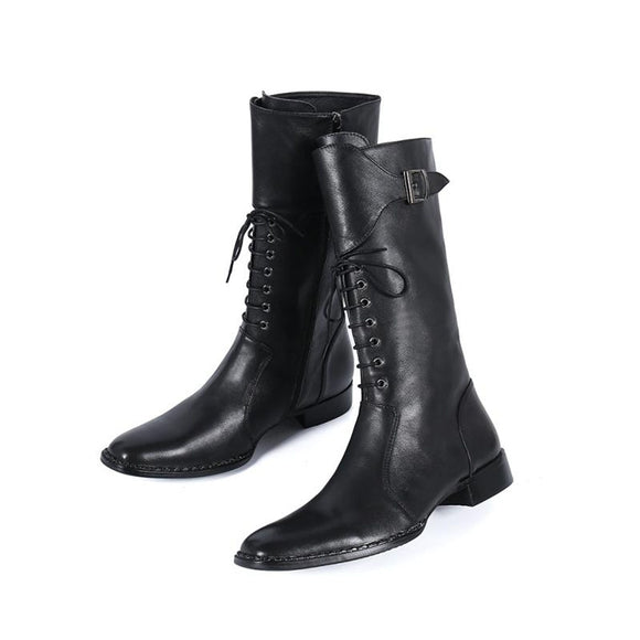 Autumn Show Luxury Men Boots Top layer leather Over the knee Leisure time Singer Youth shoes Martins Mart Lion Black 36 