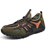 Summer Men's Trekking Shoes Breathable Mesh Climbing Light Outdoor Hiking chaussure homme randonnee Mart Lion Green9331 38 