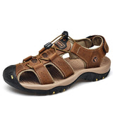 Soft Leather Men's Sandals Summer Trekking Roman Shoes Outdoor Travel Leather Mart Lion brown 72399 38 