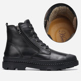 Natural Cow Leather Men Winter Boots Handmade Retro Genuine Leather Winter Shoes Mart Lion black no fur 39 China