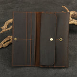 Handmade leather, long wallet, male crazy horse skin head layer of cowhide, multi-function mobile phone passport package, Japan  MartLion