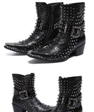 autumn singer model high heel pointed Leather Boots Men shoes rivet Mart Lion   