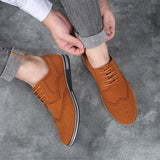 Suede Leather Men's Brogue Casual Shoes Lace Up Moccasins Shoes Vintage Classic Dress Mart Lion   