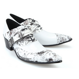Autumn White Lace Belt buckle Decorate Tip High heels Cowhide Men shoes Casual leather Wedding Mart Lion White grey 36 