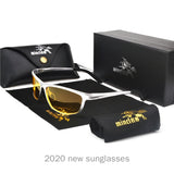 Men's Polarized Sunglasses Classic Rectangle Aluminum Magnesium Frame UV Night Vision NX Mart Lion silver yellow  