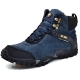 Men's High top Lace up Suede Boots Winter Warm Boots Outdoor Hiking Waterproof Trail Shoes zapatillas de hombre Mart Lion blue 175 38 
