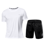 Men's Sports Suit Breathable Athletic Wear Sportswear Running Jogging Gym Ropa Deportiva Fitness Workout Clothes Soccer Camisetas Mart Lion White Set L 