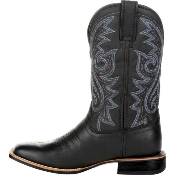  Cowboy Boots Black Brown Faux Leather Winter Shoes Retro Men's Women Embroidered Western Unisex Footwear Mart Lion - Mart Lion