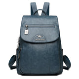 Leather Backpack Women Large Capacity Travel Backpack School Bags Mochila Shoulder Women Mart Lion Light Blue  