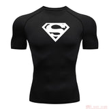 Summer Men's amp T-shirt Short Sleeve Bodybuilding T-shirt Compression shirt MMA Fitness Quick dry Casual Black round neck top Mart Lion black  2 XL 