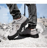 Hiking Shoes For Men's Gray Genuine Leather Outdoor Sneakers Protect Toe Mountain Climbing Trekking Mart Lion   