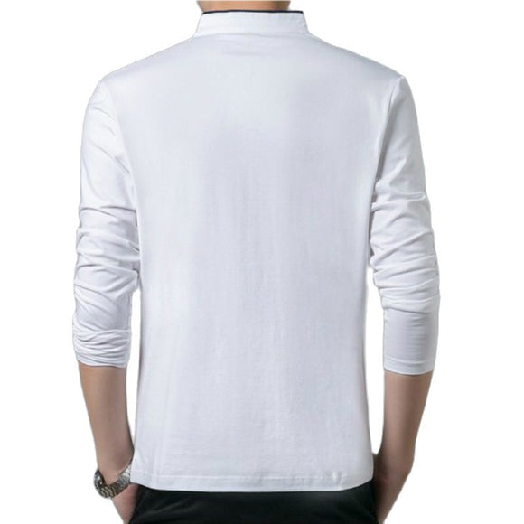  Spring Men's T shirt Long Sleeve Stand Basic Solid Blouse Top Casual Cotton Undershirt Mart Lion - Mart Lion