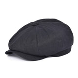 Herringbone Linen Newsboy Cap Men's Summer Women Bakerboy Caps Breathable Flat Hat Apple Beret Hats 007 Mart Lion Black 57 cm 
