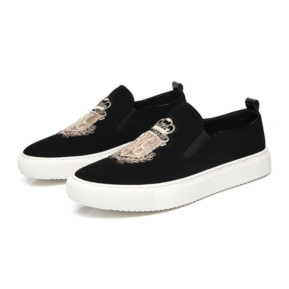 Men's Casual Shoes Black Suede Leather Party Luxury Embroidery Flat Tide Slip-On Loafers Mart Lion Black 38 
