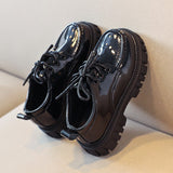 Kids Leather Shoes Chunky Patent Leather Four Season Lace-up All-match Boys Girls Flat Chic Children Mart Lion   
