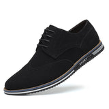 Suede Leather Men's Brogue Casual Shoes Lace Up Moccasins Shoes Vintage Classic Dress Mart Lion Black 38 